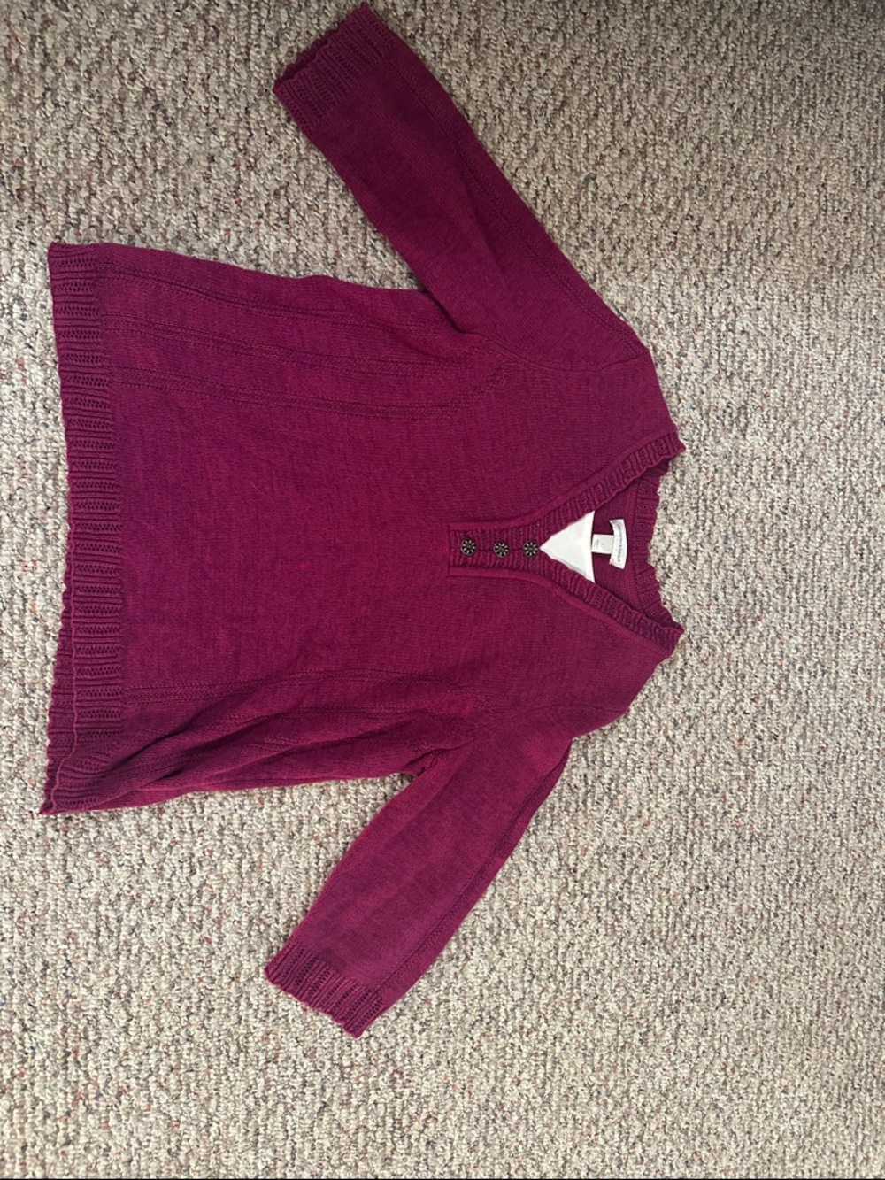 Christopher & Banks V-Neck Button Pullover Sweater in Berry Plum